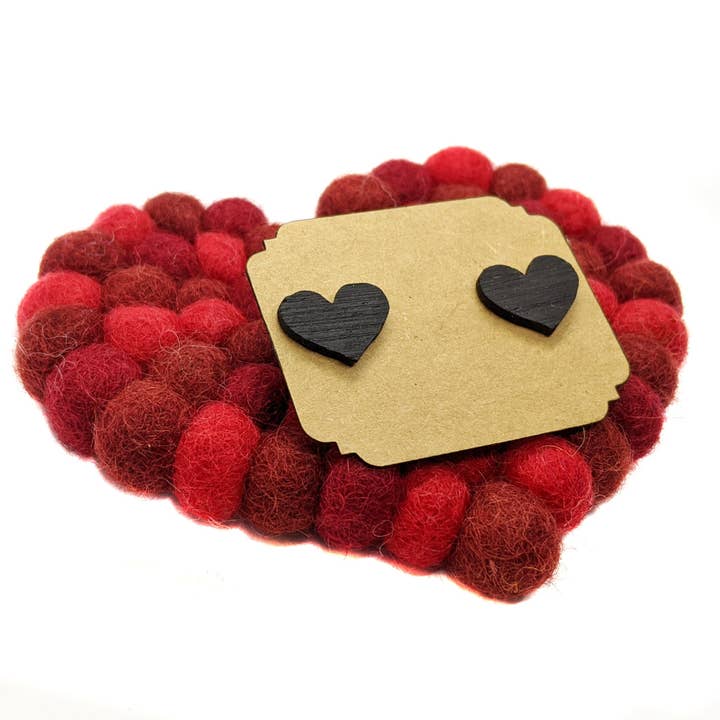 Wooden heart Earrings made from Irish Bog Oak for wholesale by Bog and Brass