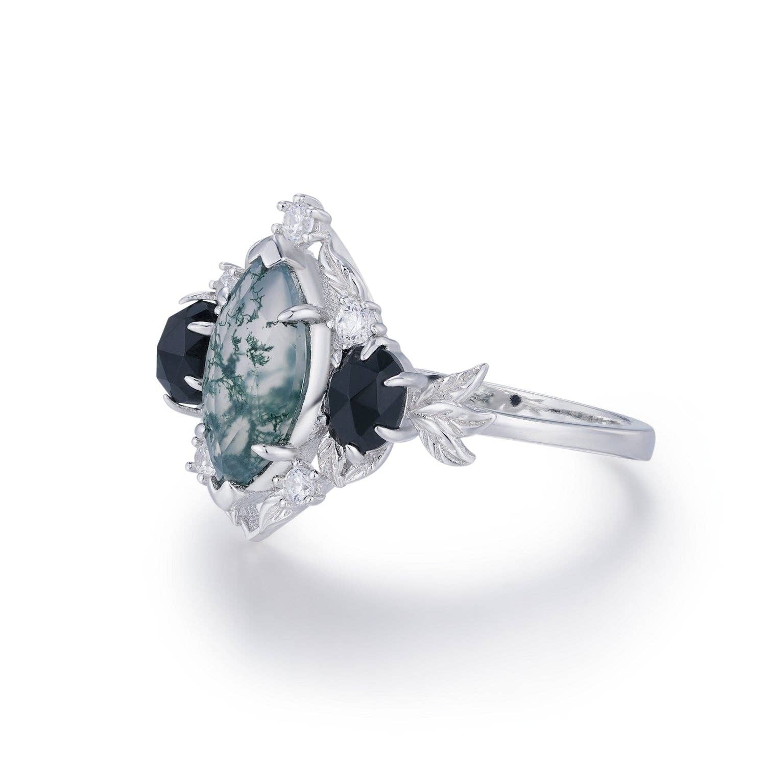 Azura Jewelry - Wholesale Cocktail/Statement Ring - Noctis Moss Agate Black Onyx Ring©2