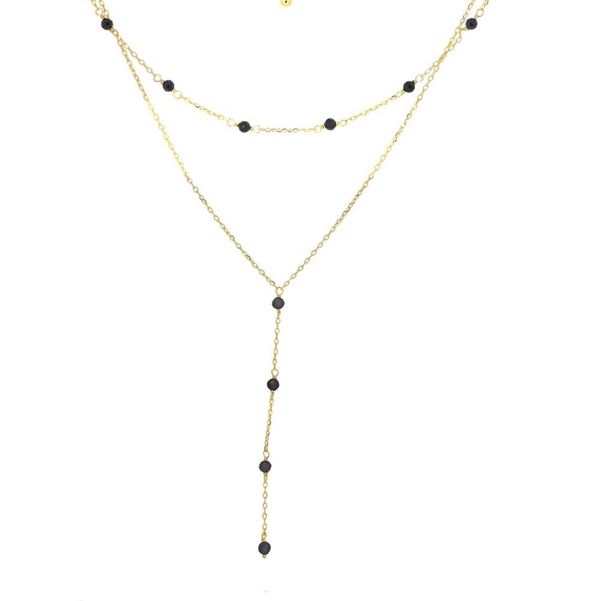 Tiramisu - Vente Collier maille et chaîne - Collier en argent plaqué or 14K avec pierres précieuses en onyx noir0