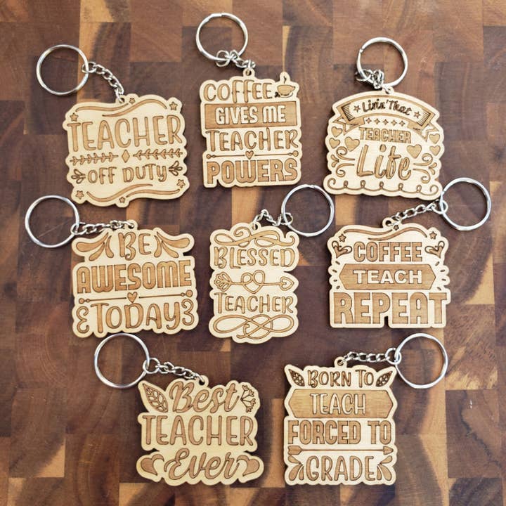 Back to School Teacher Sayings Wooden Keychain for wholesale by The Rural Home