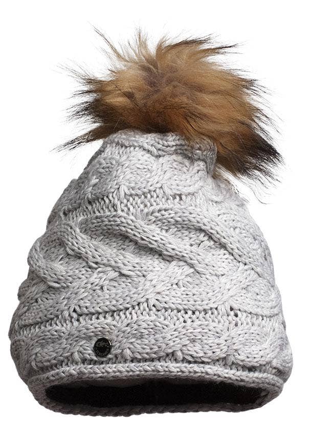 Screamer - Vente Bonnet – femme - Bonnet en laine tricoté à la main Jesslyn avec pompon en fausse fourrure0