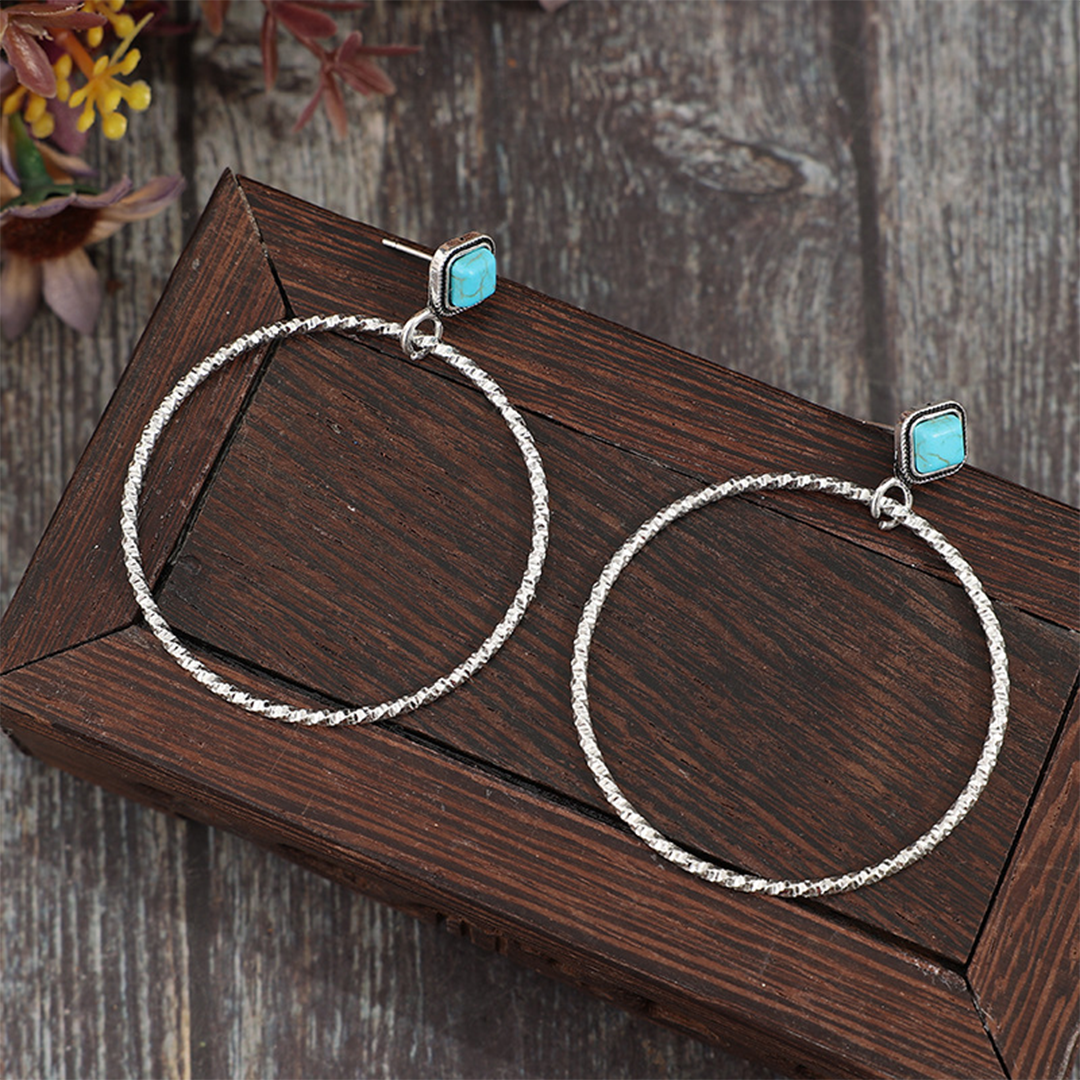 UNISHE – Engroshandel Øreplugs/øreringe – Vintage runde patchwork faux turkis legeringsøreringe SP5743