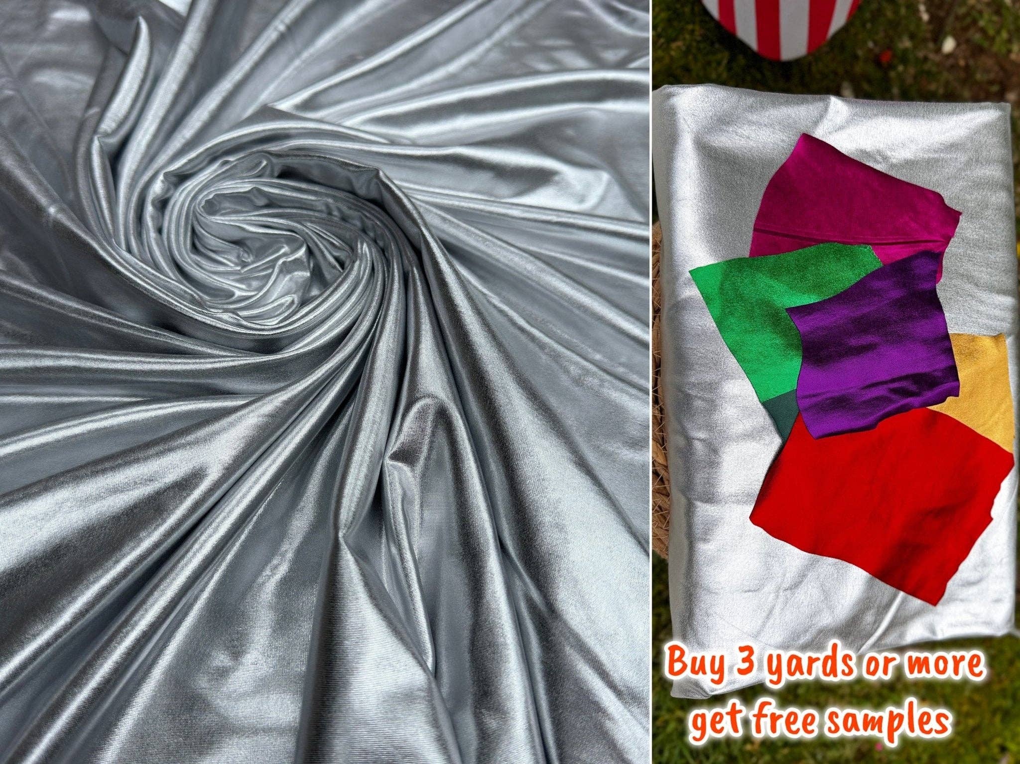GalaTextile - Wholesale Fabric - Silver Spandex Lame Foil Fabric by Yard Super Stretch Metallic Lame All Over Foil on Stretch Knit for Dance Wear Costumes, Dresses, Leggings4