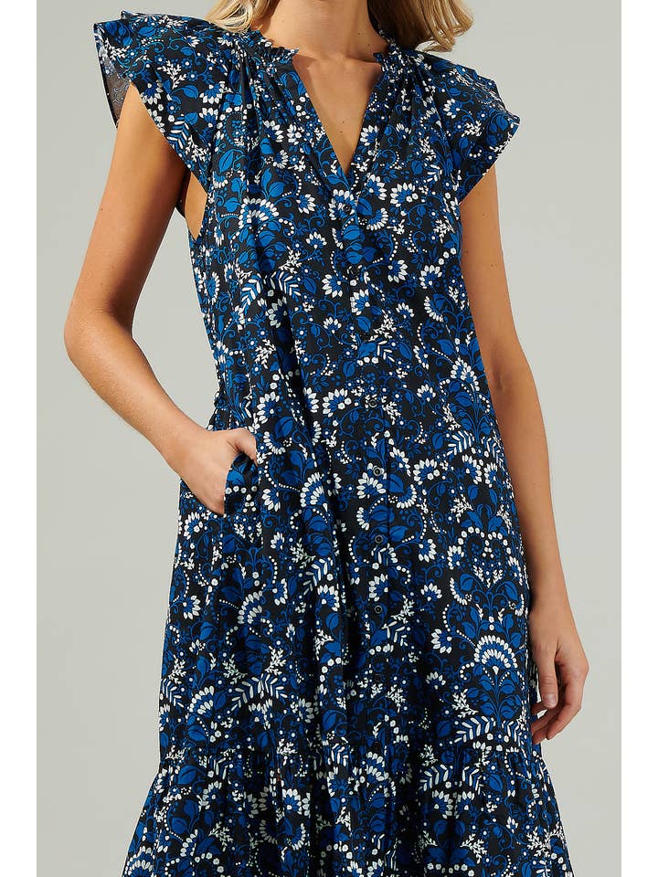 TealMulti Dynamite Floral Button Midi Dress for wholesale on Faire4