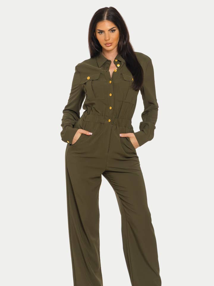 Front Button Down Side Side Pockets Jumpsuits  for wholesale by Julia by LoveJ