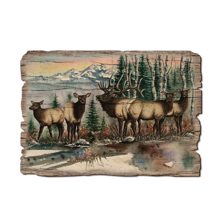 Clear Cut & Elk - Wood Rustic Edge Postcards & Magnets for wholesale by DaydreamHQ