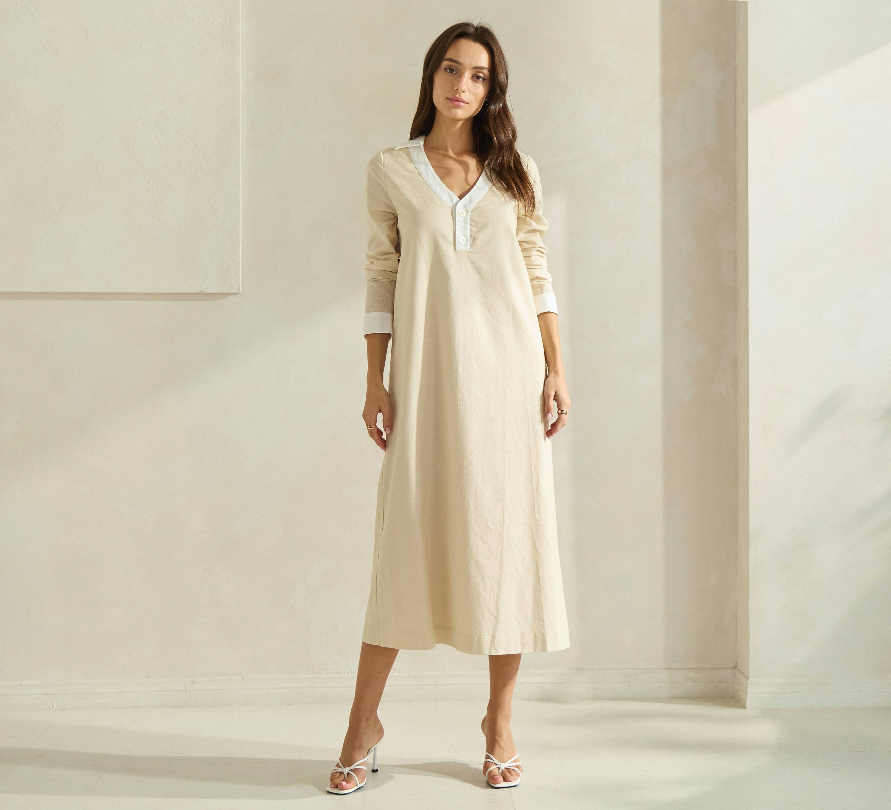 PINK ORANGE Contrast Trim Linen Dress for wholesale on Faire5