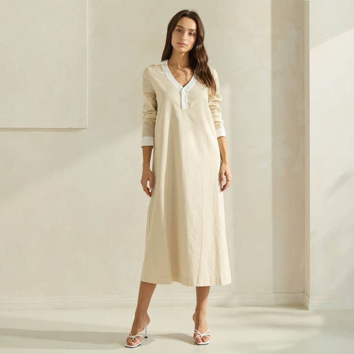 ROSA/ARANCIO Abito in lino con bordi a contrasto in vendita all'ingrosso su Faire5