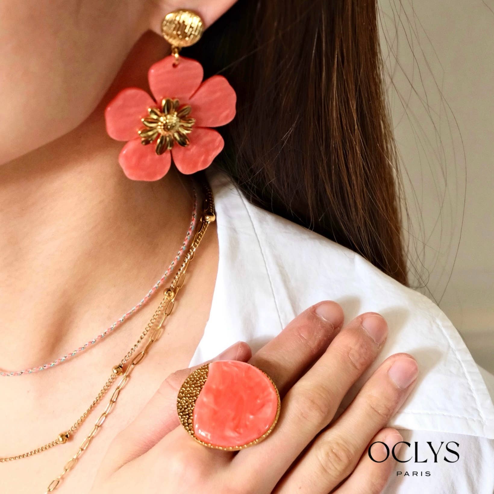 Oclys - Wholesale Dangle Earrings - Stainless steel flower earrings resin Vale7