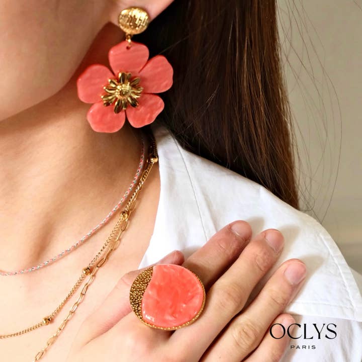 Oclys - Wholesale Dangle Earrings - Stainless steel flower earrings resin Vale7