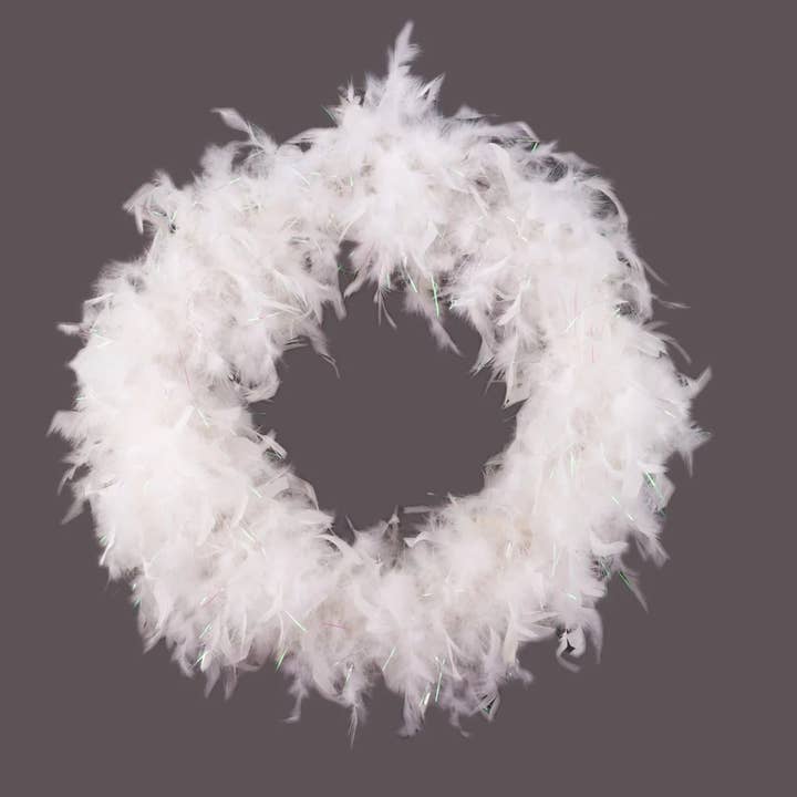 Zucker Feather Products - Wholesale Wreath - White Feather Wreath with Lurex