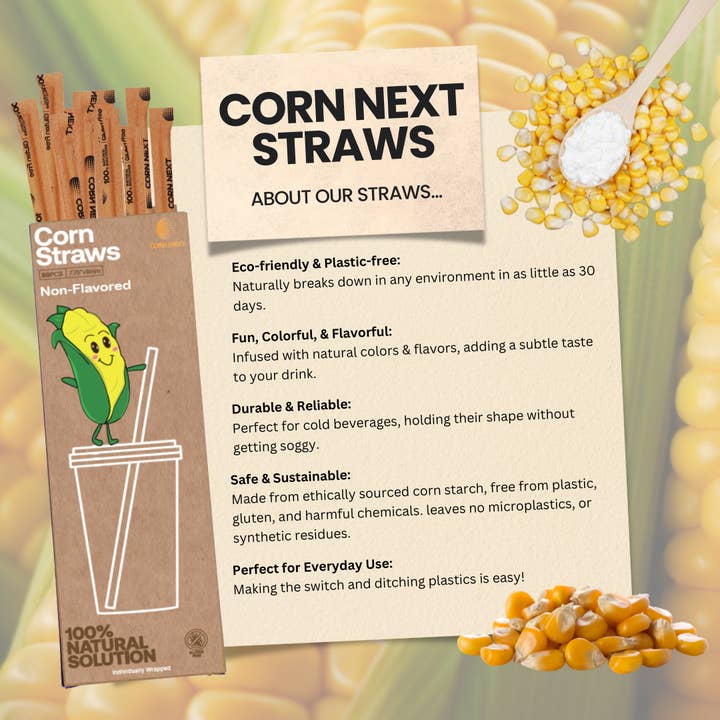 Corn Next - Wholesale Drinking Straw - Corn Next Straws Flavor Mix Pack 7.75" - 6mm