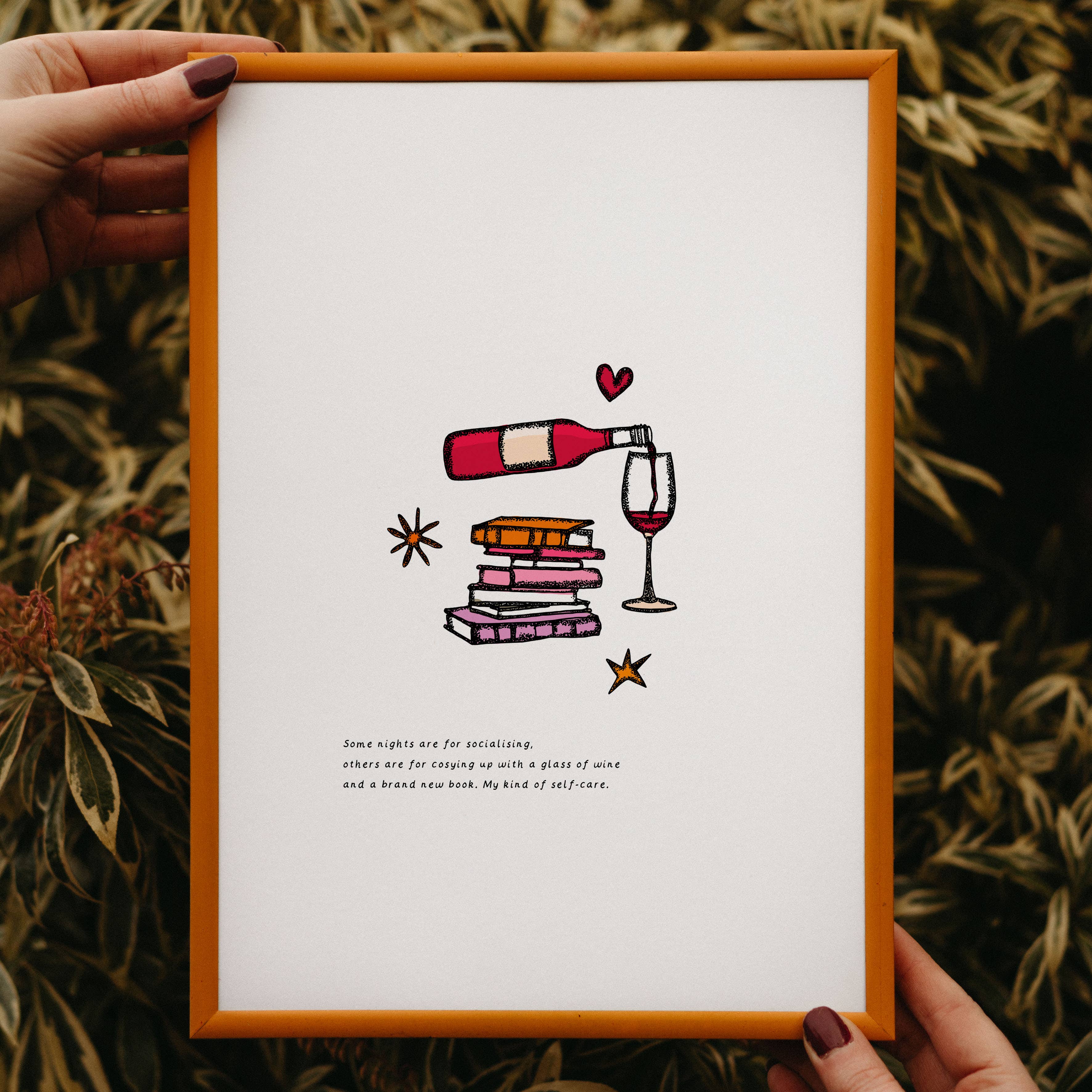 Freya Niamh - Wholesale Art Print - Wine & A Good Book Art Print, Lifestyle Art1