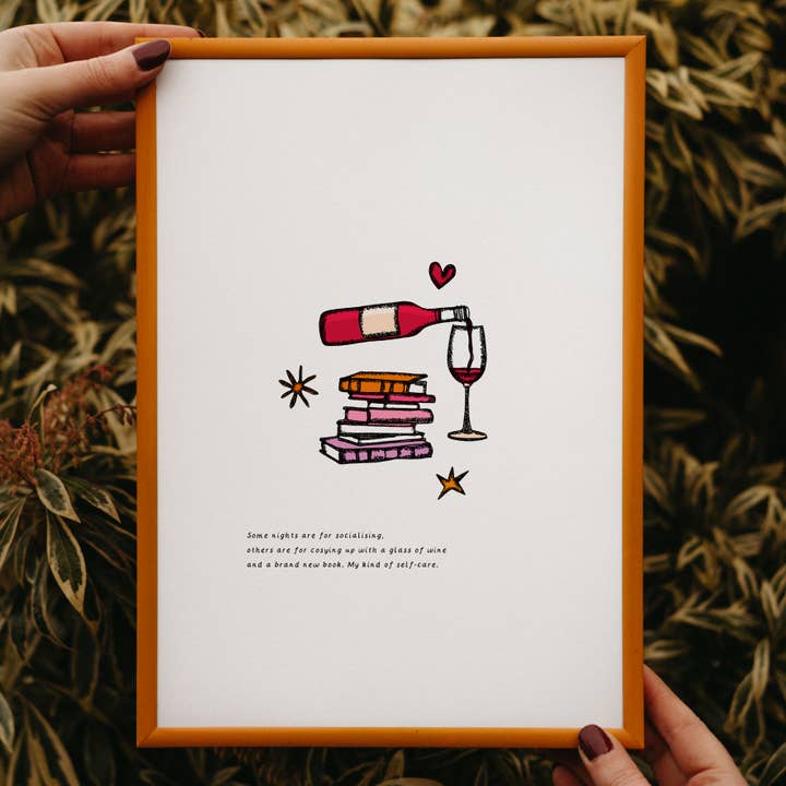 Freya Niamh - Wholesale Art Print - Wine & A Good Book Art Print, Lifestyle Art1
