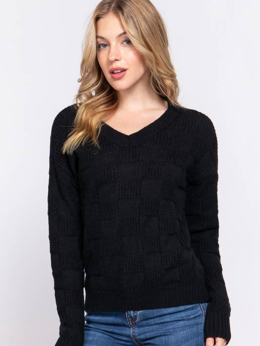 Active Basic | Active USA - Wholesale Knit Sweater - Women's - Long Sleeve V-neck Texture Sweater