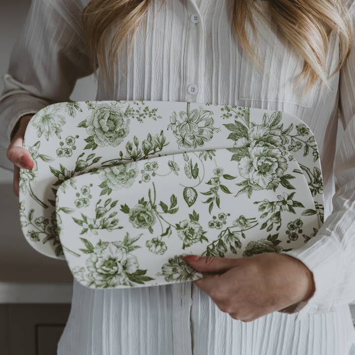 *NEW* Green Delft Stacking Melamine Tray - Set of 2 for wholesale by Sweet Water Decor