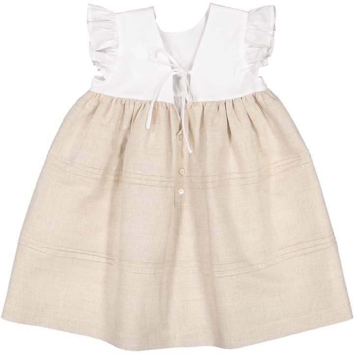 Nós e Tranças - Wholesale Dress - Kids - Vestido Branco&bege Com Nervuras Manga À Cava Com Folho4