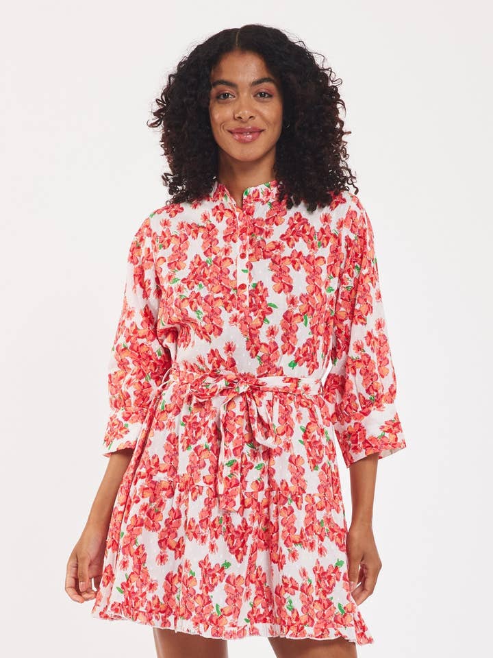 Alcee Dress Bougainvillea White Red Spring Summer for wholesale by ModaPosa