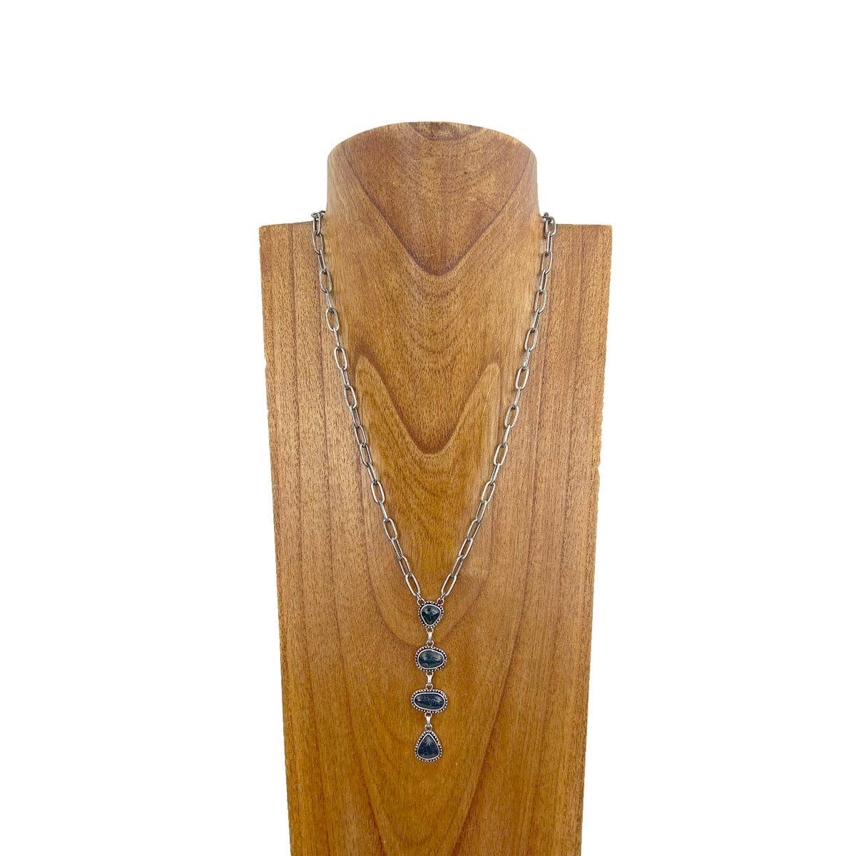 Western Elite Jewelry - Vendita all'ingrosso Collana con ciondolo/pendaglio - NKY231115-05-BLUE Catena in metallo argentato da 22 pollici con quattro gocce di pietra turchese blu1