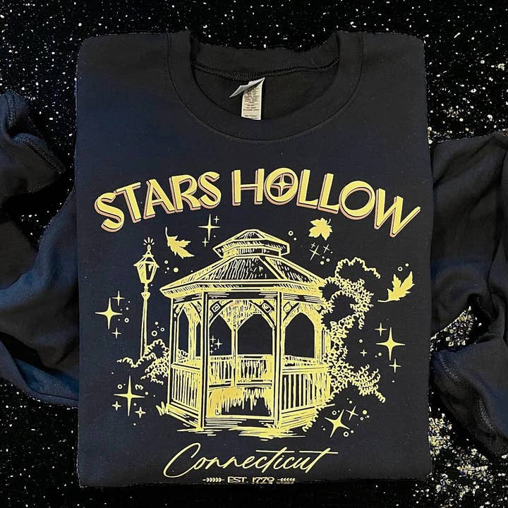Lasting Impressions CT - Vendita all'ingrosso Felpa stampata - Donna - Felpa nera Stars Hollow Connecticut all'ingrosso