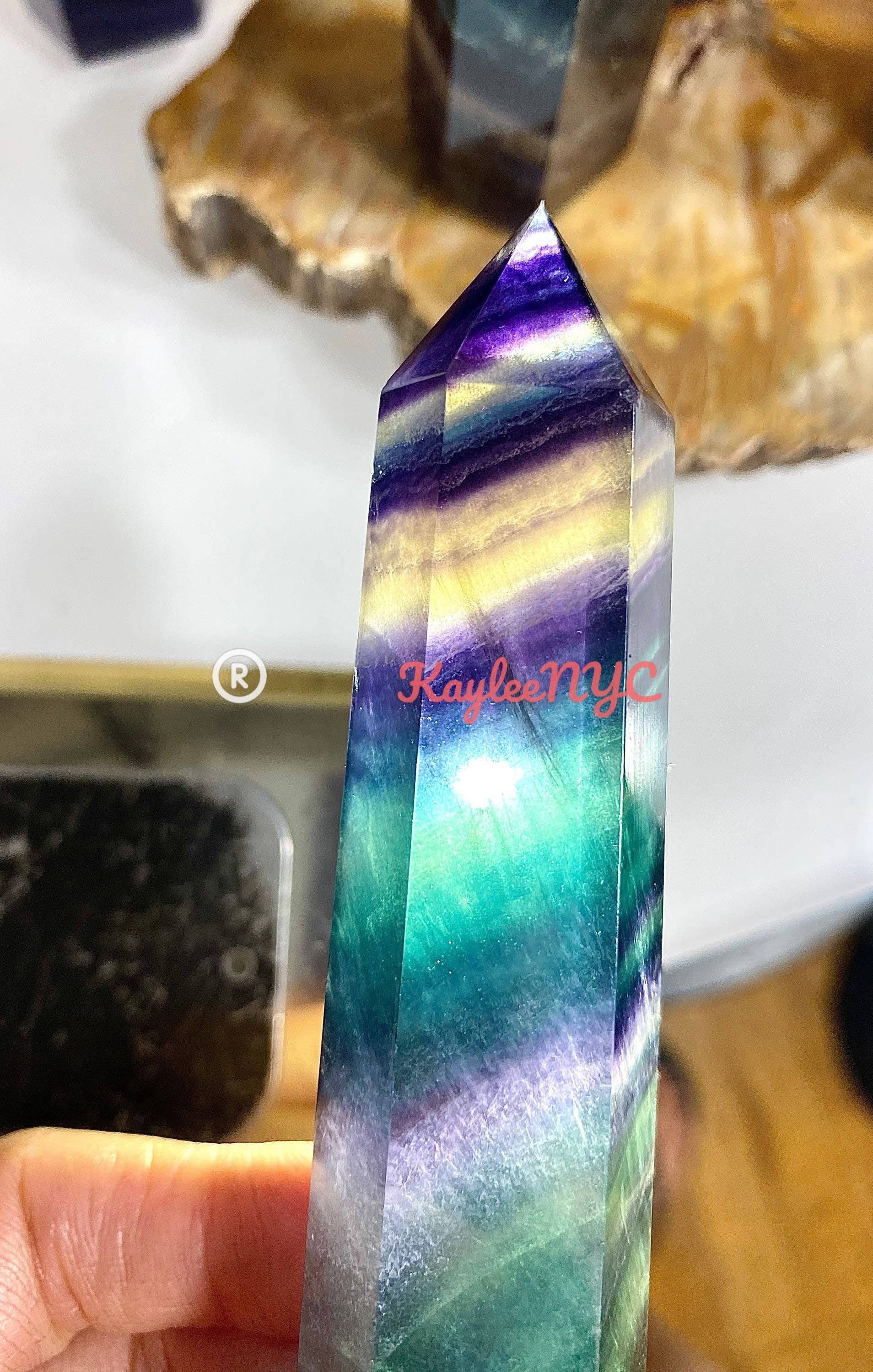 KayleeNYC - Vendita all'ingrosso Pietra/cristallo spirituale - Lotto all'ingrosso 2 Lbs Dark Rainbow Fluorite Obelisk Point Torre di energia naturale7