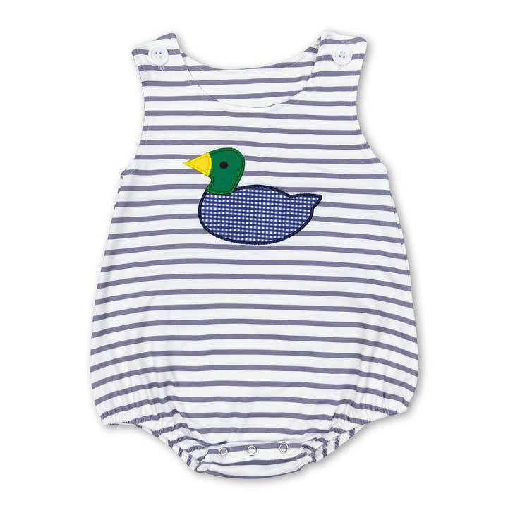 Barboteuse d'été sans manches en forme de canard à rayures pour bébé garçon pour la vente par Yawoo Garments