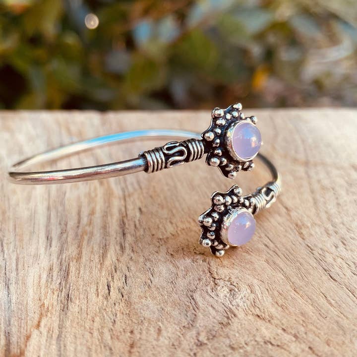 Kaali Boutique - Wholesale Bangle bracelet - Rose Quartz Bracelet Boho Silver Bangle / Ethnic / Rustic / Bohemian / Hippie / Gypsy / Psy / Adjustable1