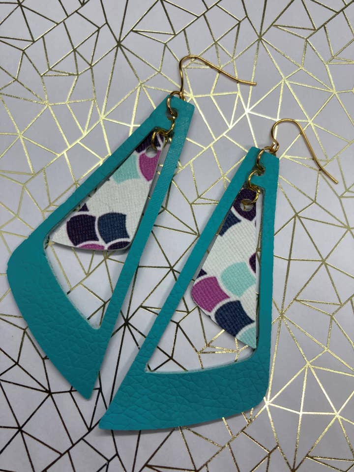 Large Teal Mermaid Scale Faux Leather Earrings for wholesale by Mr. Mediocrates