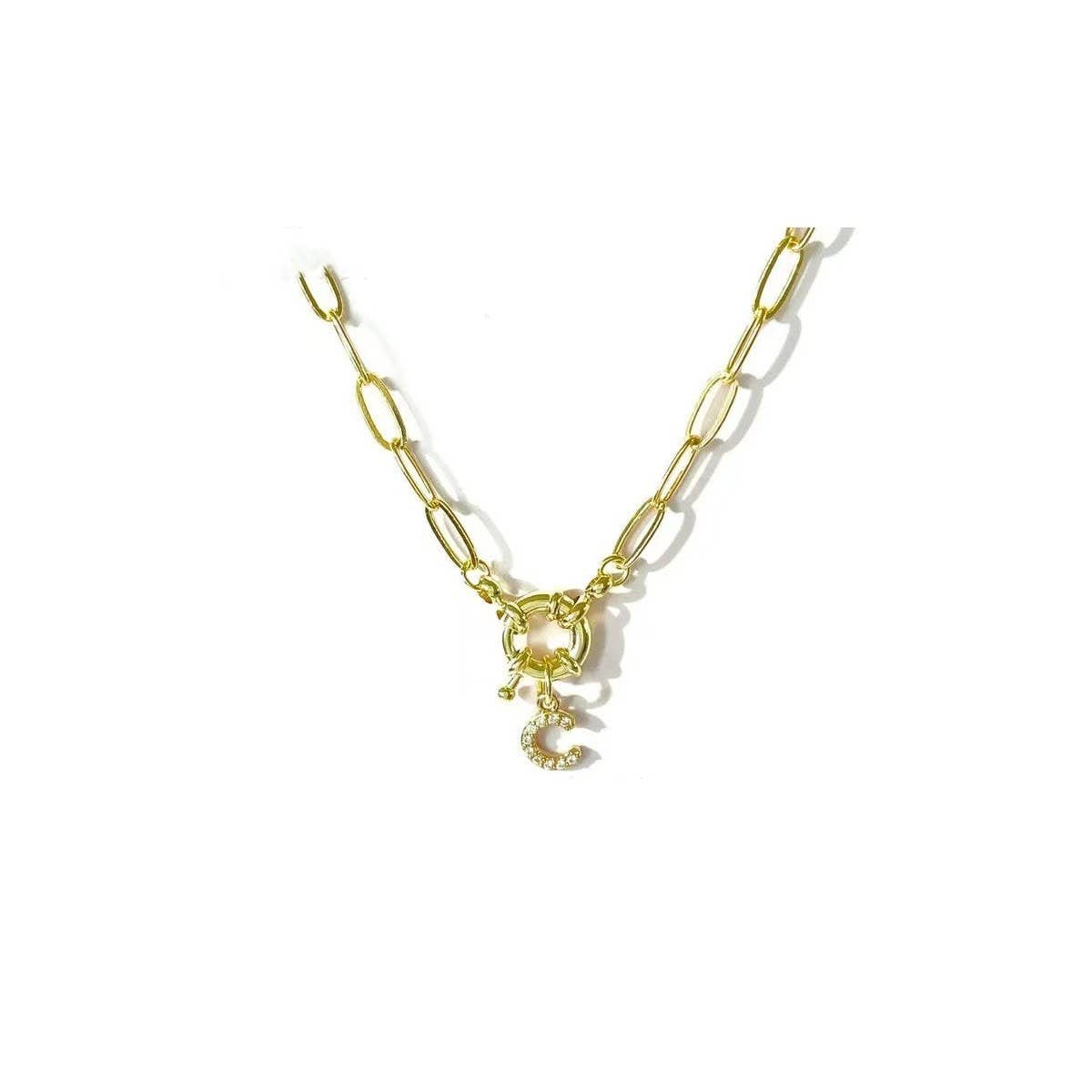 JOSSLYN by wall to wall - Wholesale Pendant/Charm Necklace - 18K STAINLESS STEEL RHINESTONE INITIAL NECKLACE | 40NK94863