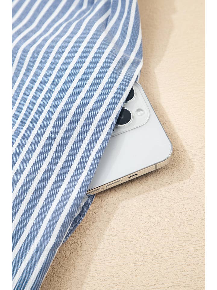 Blue Spring 2026 Stripe Crisscross Lace Patch Shift Dress (S-4X) for wholesale on Faire5