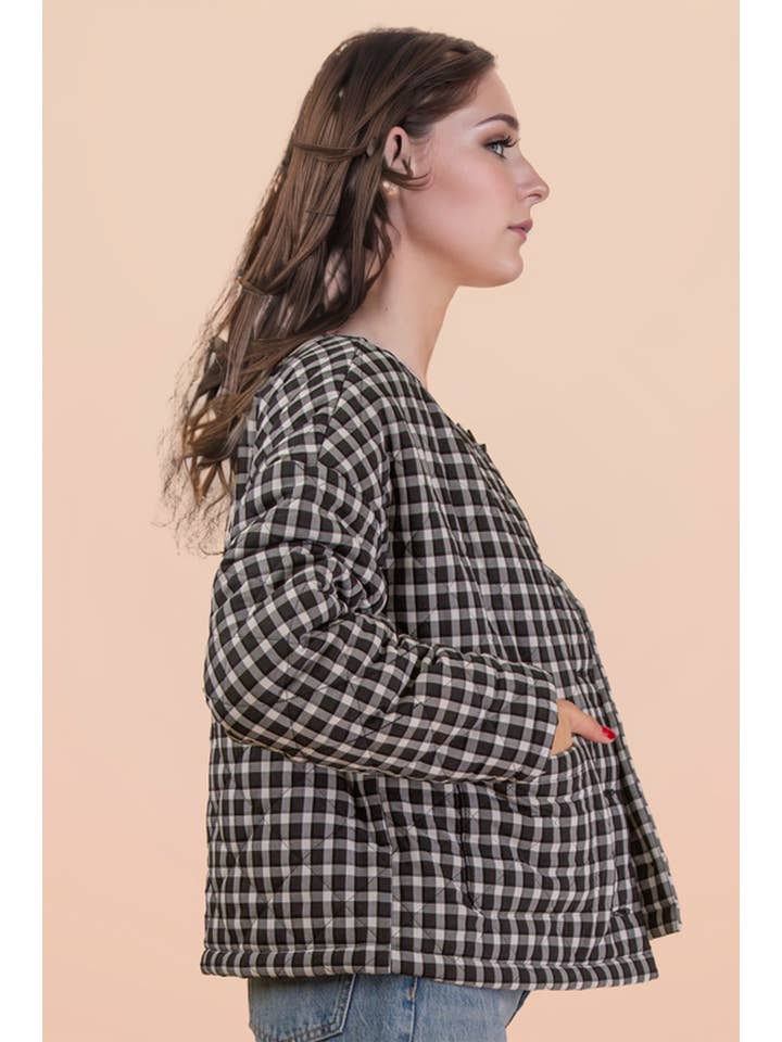 VERY J - Wholesale Jacket - Women's - NJ90419-Oversized Checkered Casual Quilt Jacket2