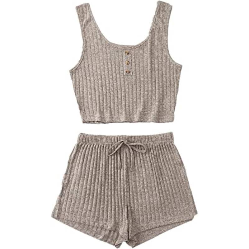 The Lounge Edit - Vente Ensemble de vêtements d'intérieur – femme - Ensemble haut court et short de couleur coordonnée pour femmes4