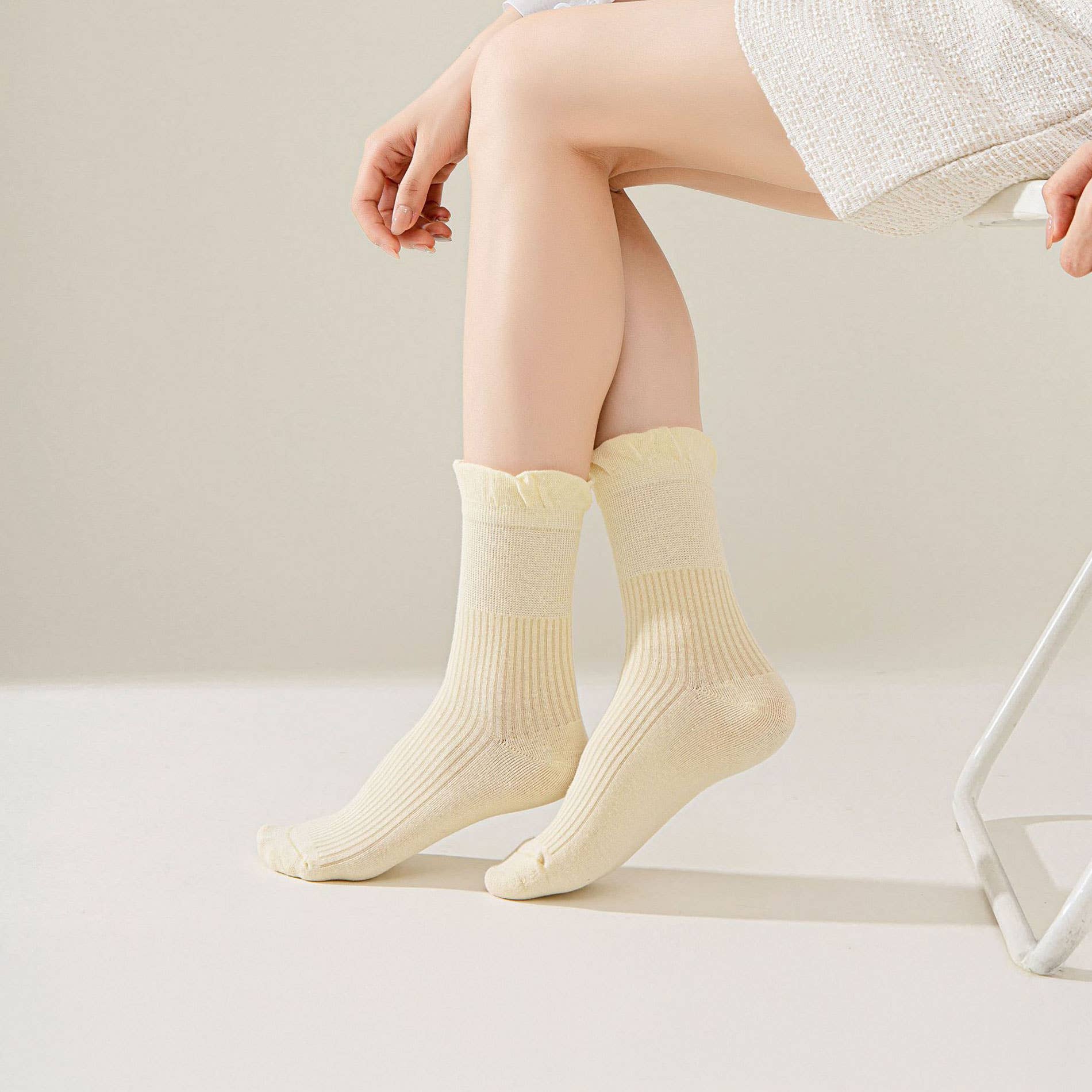 ACCITY - Wholesale Socks - Women's - Thin Solid Ruffle Crew Socks For Summer_CWMS137410