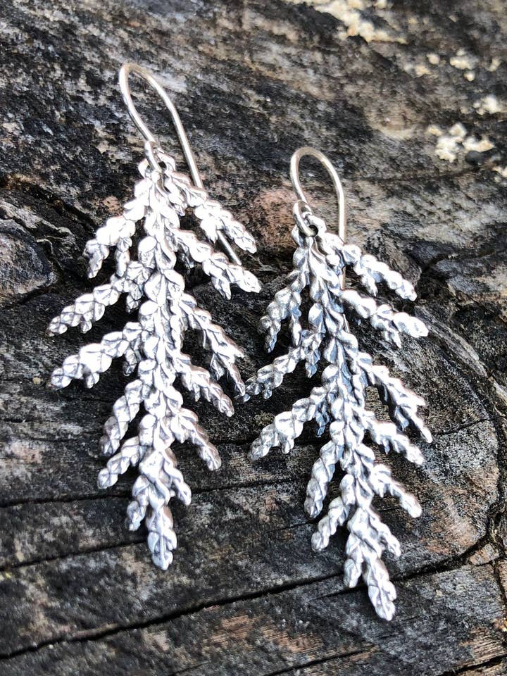SACRED CEDAR | textured frond earrings for wholesale by Ellie Begin Design