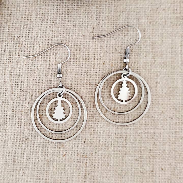Christmas Stainless Steel Double Hoop Tree Earrings for wholesale by Covaly Artisan Jewelry