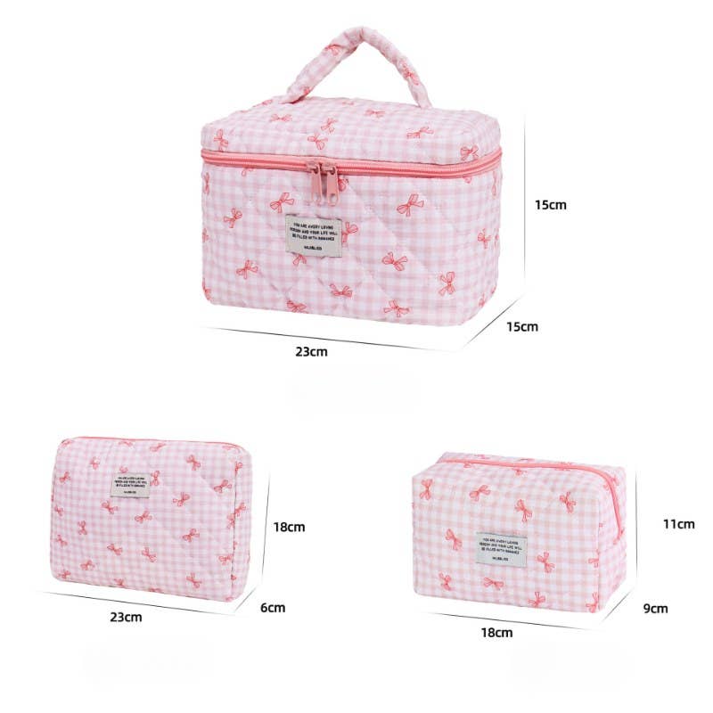 Dipped Shop – wholesale Sminkväska – Sminkväska med rosett, färgblock och rutmönster DPB25041