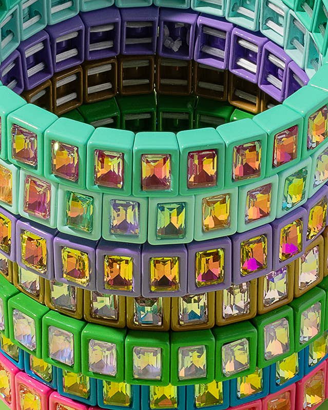 Taylor Elliott Designs - Wholesale Bangle Bracelet - Enamel Stretch Bracelet - Small Rectangle Stones - Penelope7