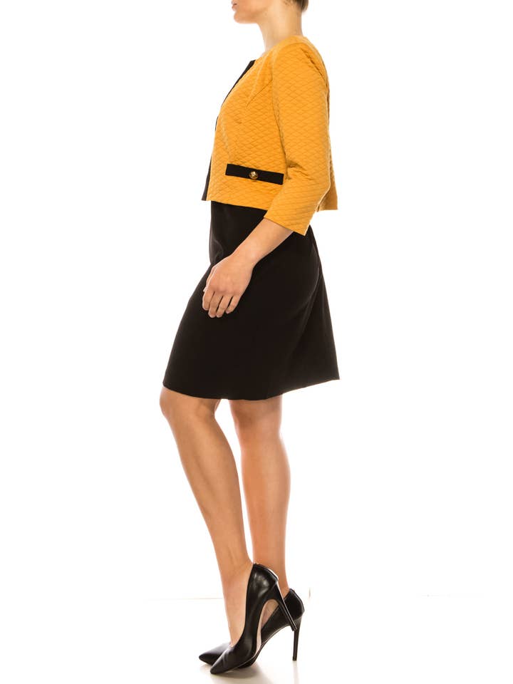 MUSTARD BLACK Studio One Sleeveless Sheath Cropped Jacket Dress for wholesale on Faire