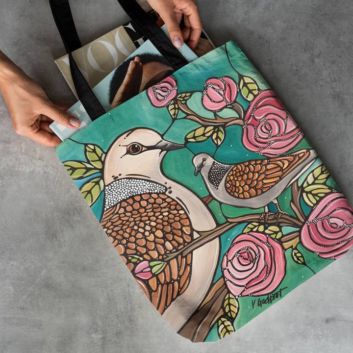 Atelier Vero Wholesale - Vente Tote bag – femme - Sac à bandoulière Doves & Roses, sac à main en toile Bird & Flowers1