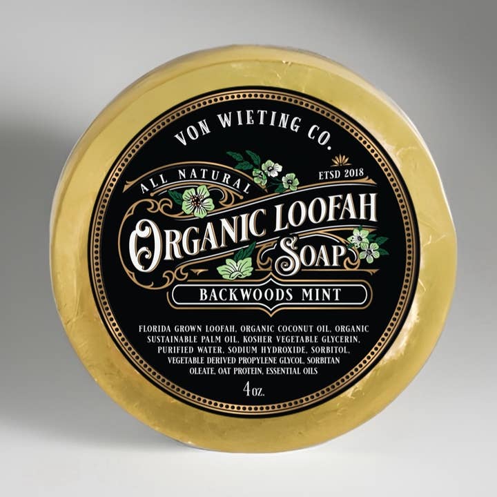 Backwoods Mint Organic Loofah Soap for wholesale by Von Wieting Co.