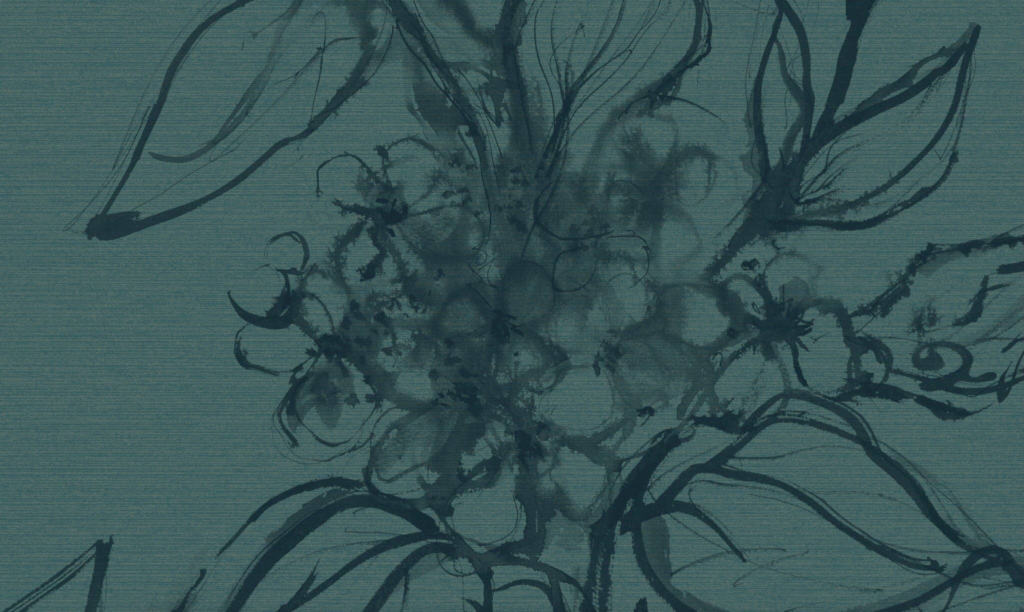 Sharon Jane Studio – wholesale Wallpaper – Aquatint floral Wallpaper - Peacock4