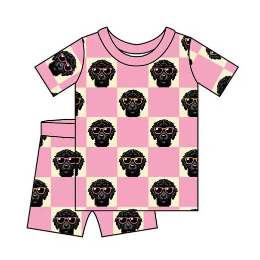 Karierte Kritzeleien ohne Rüschen | Zweiteiliges Kurzarm-Pyjama-Set für den Großhandel von KB Collections