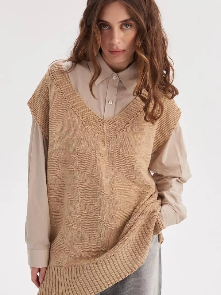Wool Women's Knitted Tunic Sweater Oversized Beige for wholesale by Handmade Originals Ukraine