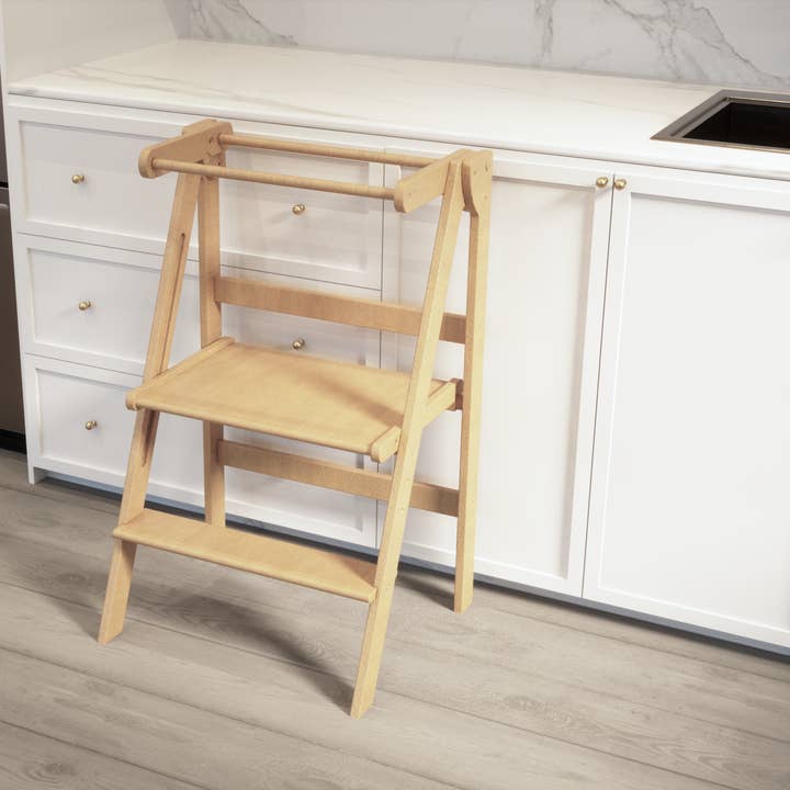 Mommy's Little Helper Co. – Brinquedo de madeira - Crianças por atacado – Torre Natural Dobrável e Ajustável Dupla Larga6