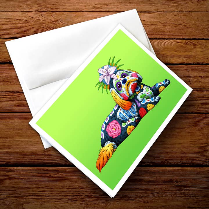5 x 7" Day of the Dead Shih Tzu Greeting Card - "Isabella" for wholesale by Nicholas Ivins Art & Illustration