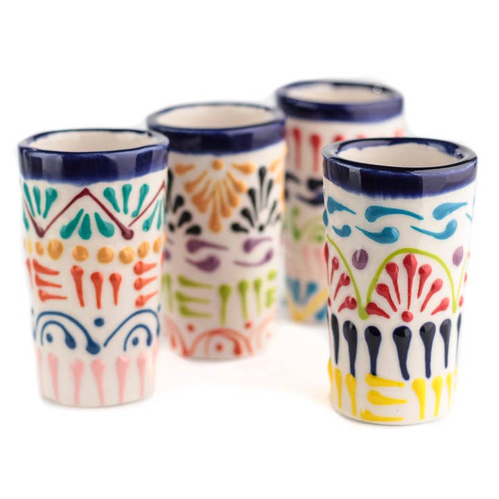 MEXTEQUIL - Wholesale Shot Glass - MEXTEQUIL Talavera Shot Glasses - Set of 4 - 2 Oz-Colors Lace
