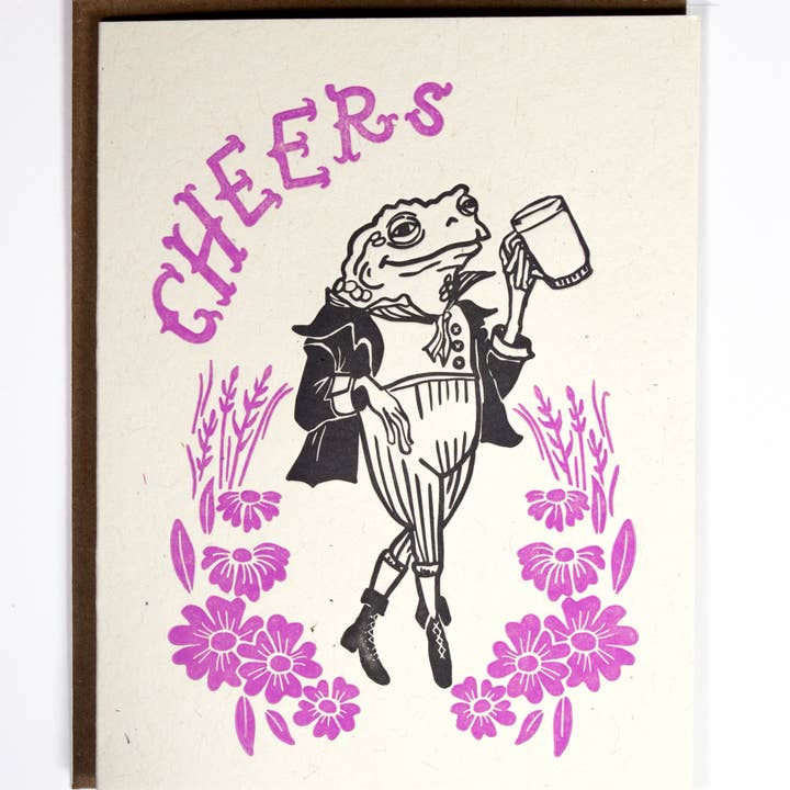 Ratbee Press - Wholesale Everyday Greeting Card - Cheers Frog! Letterpress greeting card0