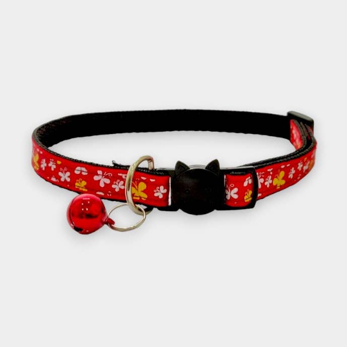 Rød med sommerfugle killing krave for engroshandel hos Zacal Cat Collars