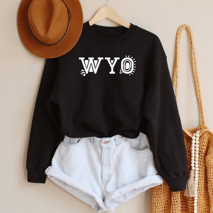 WYO Black Crewneck Sweatshirt for wholesale by Living My Best Life in Wyoming