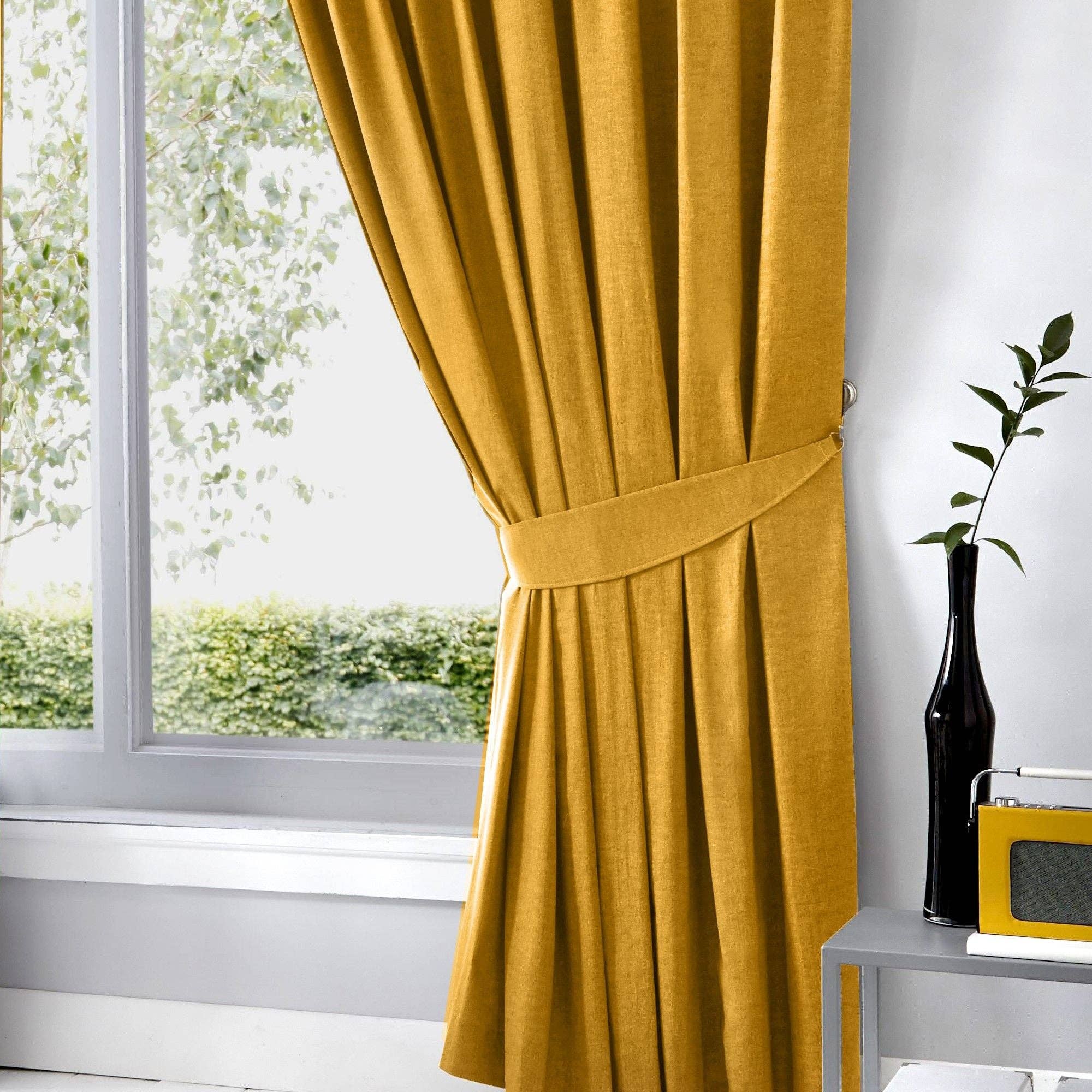 UW Home – wholesale Curtain – Dijon Pair of Pencil Pleat Curtains by Fusion in Ochre2